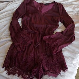 Silky satin dark burgundy red Pacsun Kendall & Kylie romper size small